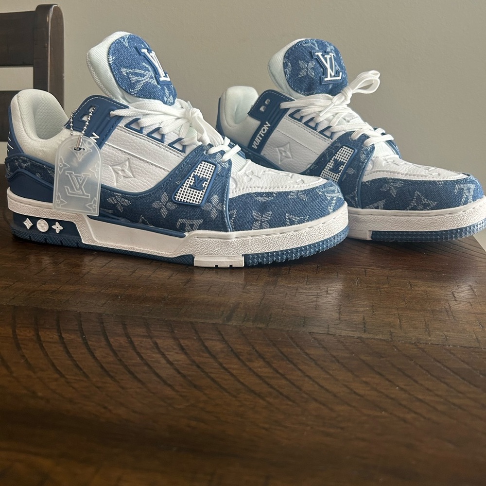 Kids Blue and White Designer Sneakers